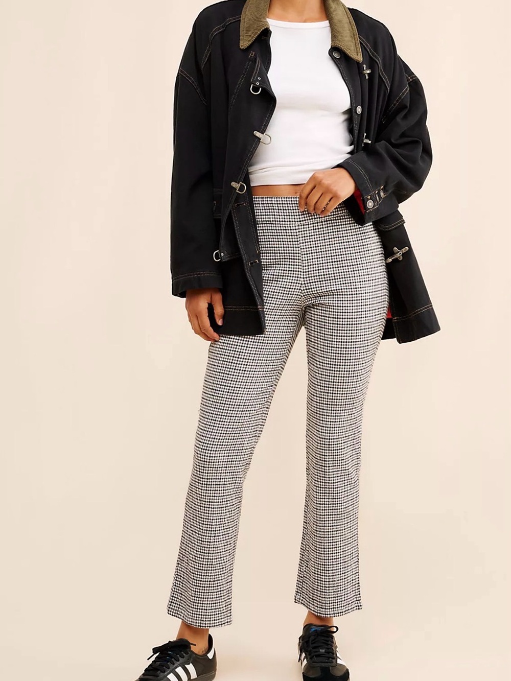 FREE PEOPLE In My Feelings Houndstooth Stretch Crop Pants, sz small